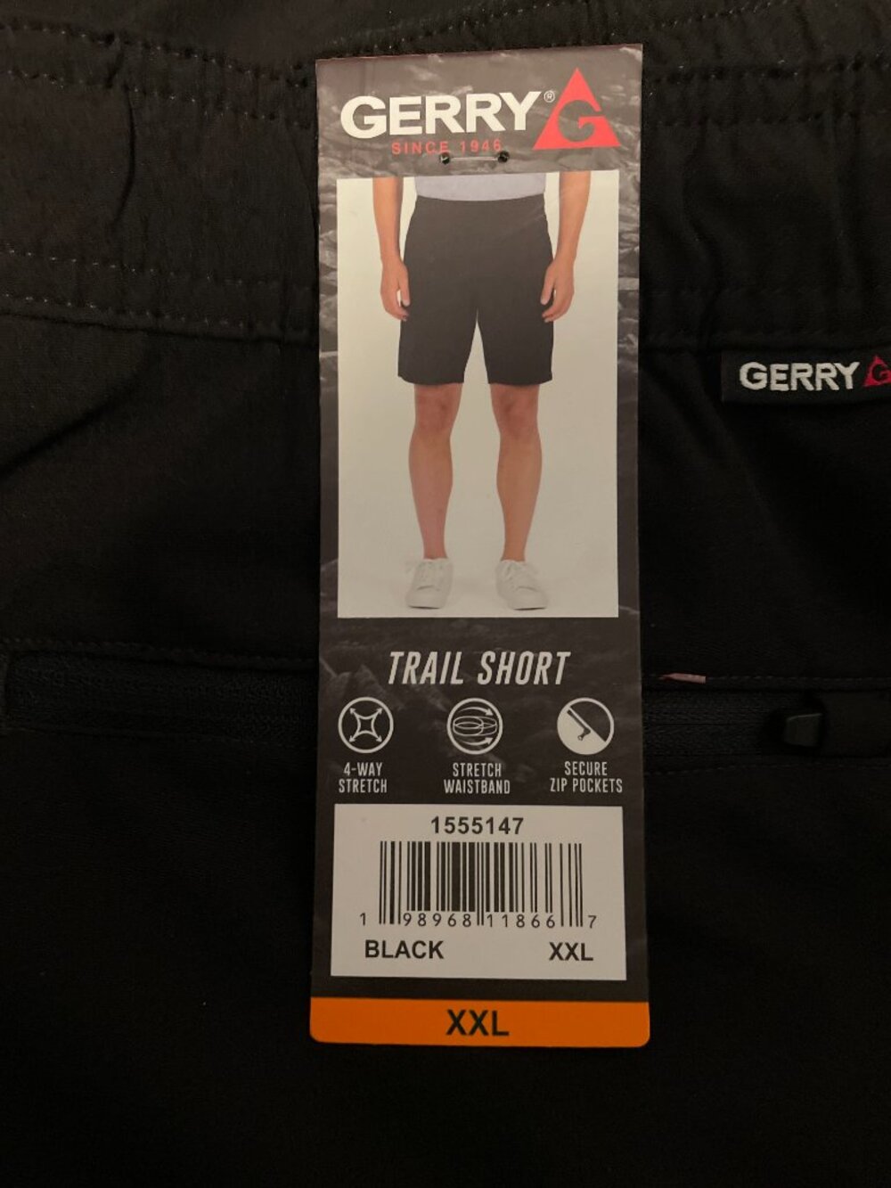 Gerry Mens Trail Hiking Drawstring Shorts Black or Olive Green XXL Zip Pocket
